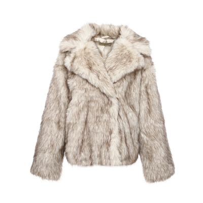 Faux Fur Jas Met Kraag Beige