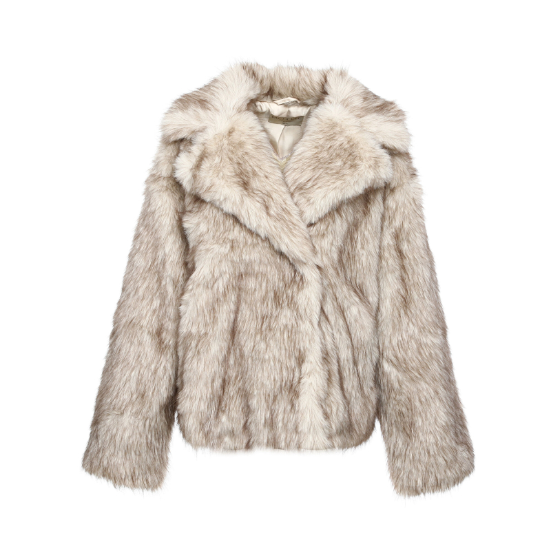 Faux Fur Jas Met Kraag Beige