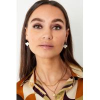 Dubbel Klaver Oorbel Zwart Wit Stainless Steel