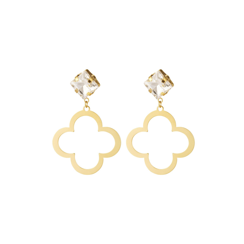 Klaver oorbel met glaskralen Stainless Steel