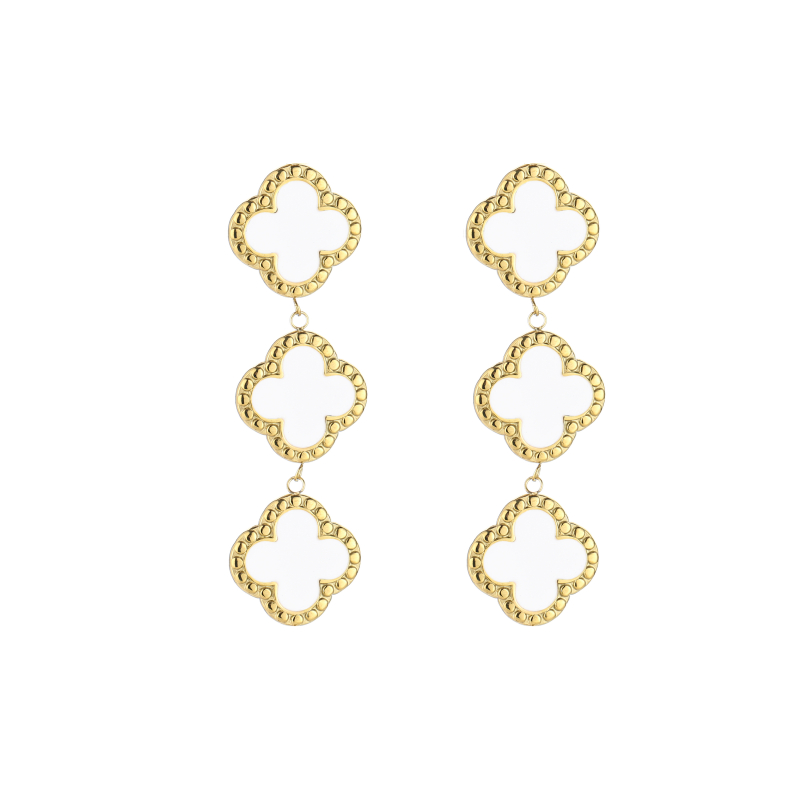 Oorbellen Drie Klavers Wit Stainless Steel
