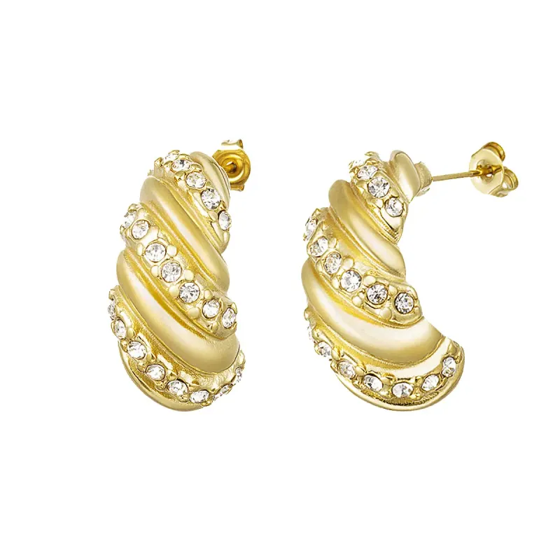 Oorbellen twisted zirkoon stainless steel