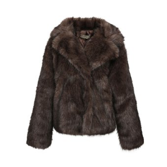 Faux Fur Jas Met Kraag Khaki 