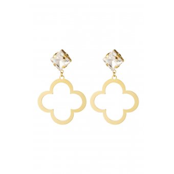 Klaver oorbel met glaskralen Stainless Steel