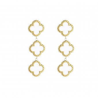 Oorbellen Drie Klavers Wit Stainless Steel